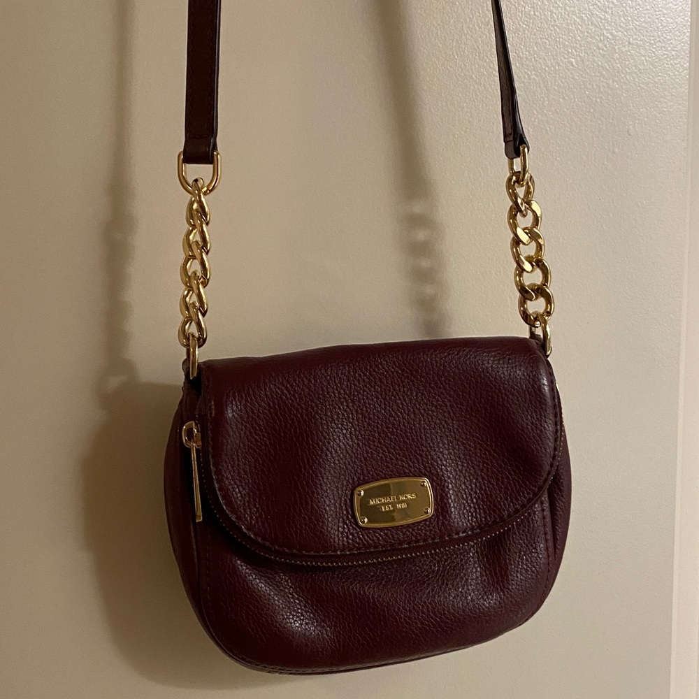 Michael Kors Dark Red Crossbody Bag with Gold Accents